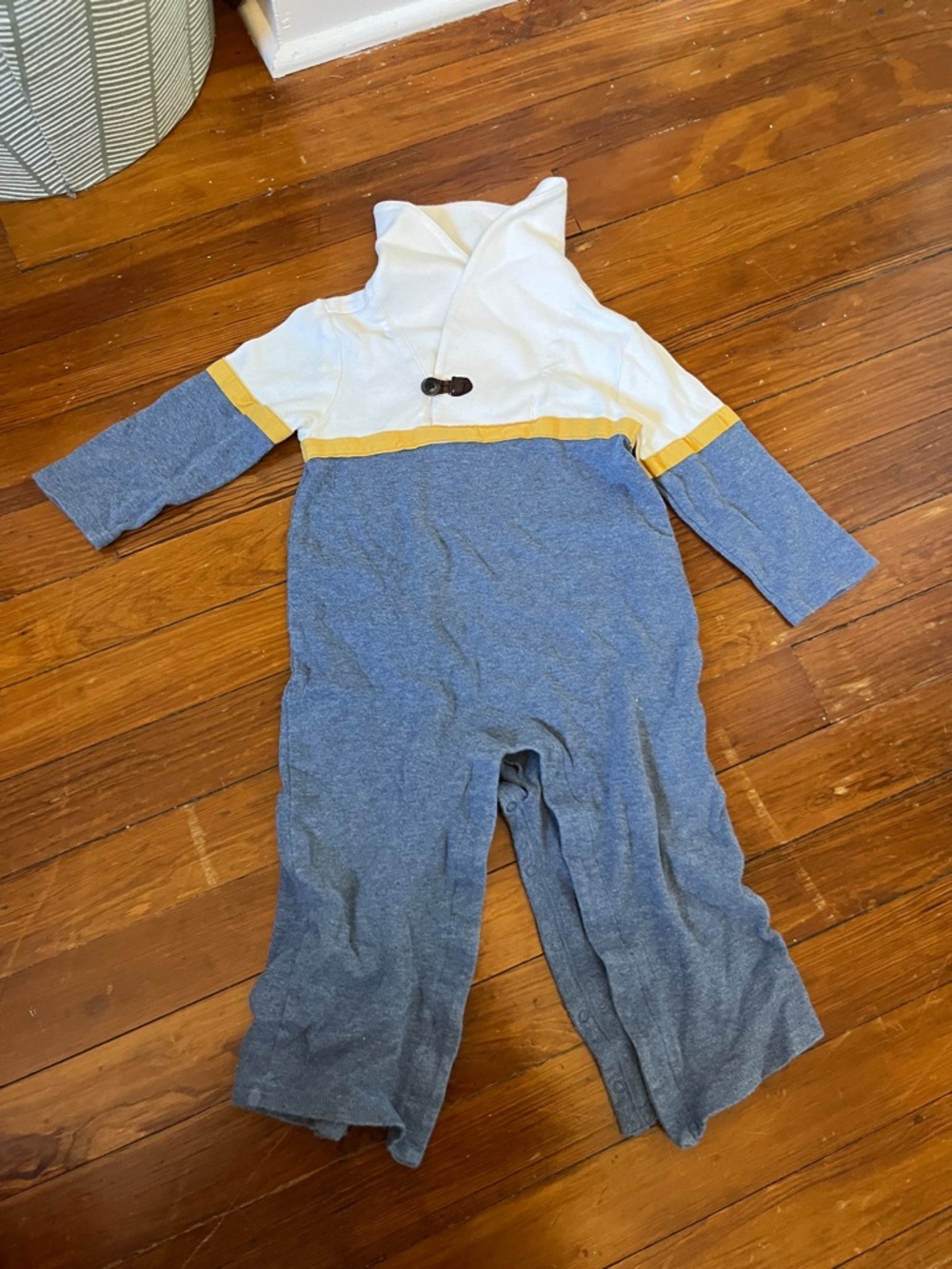 Baby One-Piece Romper in White, Yellow & Blue